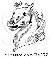 Clipart Illustration Of A Muscular Horses Head With A Curly Mane Facing Left by C Charley-Franzwa