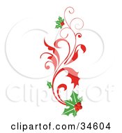 Poster, Art Print Of Elegant Christmas Scroll With Holly