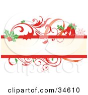 Poster, Art Print Of Beige Text Box Bordered In Holly Leaves And Red Scrolling Vines