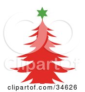 Poster, Art Print Of Green Star Atop A Red Silhouetted Christmas Tree