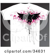 Grunge Styled Mans T Shirt With A Black Winged Star Over Pink Vines And Gray Drips And Splatters