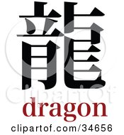 Poster, Art Print Of Black Dragon Chinese Symbol With Text