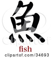 Poster, Art Print Of Black Fish Chinese Symbol With Text