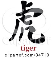 Poster, Art Print Of Black Tiger Chinese Symbol With Text