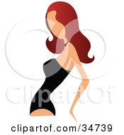 Poster, Art Print Of Faceless Caucasian Woman With Long Red Hair In A Black Bodice