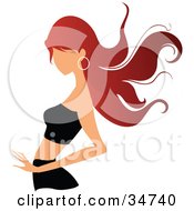 Clipart Illustration Of A Faceless Caucasian Woman With Long Red Hair Wearing A Crop Top And Mini Skirt