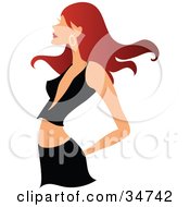 Poster, Art Print Of Faceless Caucasian Woman With Long Red Hair Wearing A Low Cut Top And Mini Skirt