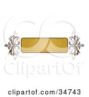 Clipart Illustration Of A Scratched Orange Text Box Bordered In Brown With Two Vine Flourishes On A White Background With A Few Beige Marks