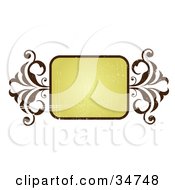 Clipart Illustration Of A Yellow Square Text Box Bordered In Brown With Two Curly Vines On The Sides And A Scratched Texture by OnFocusMedia