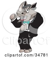 Clipart Illustration Of A Male Rhino In A Hat And Tuxedo Dancing At A Club