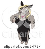 Clipart Illustration Of A Blond Female Rhinoceros In A Black Dress Holding A Microphone