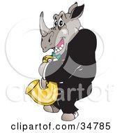 Clipart Illustration Of A Male Rhino In A Tux Playing A Saxophone by Dennis Holmes Designs