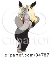 Clipart Illustration Of A Sexy Blond Female Rhino In A Black Dress Singing Into A Microphone by Dennis Holmes Designs