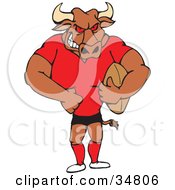 Beefy Bull In Uniform Holding An American Football