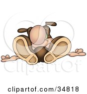 Clipart Illustration Of A Tired Brown Ant Character Laying Down On His Back With His Feet Facing The Viewer
