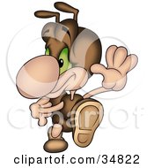 Cute Brown Ant Character Swinging His Arms While Dancing Or Running