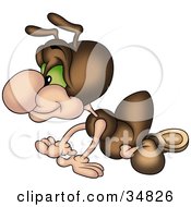 Cute Little Brown Ant Character Crawling On The Ground