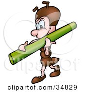 Little Brown Ant Character Carrying A Green Tube