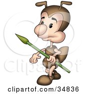Cute Little Brown Ant Character Walking With A Spear