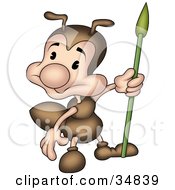 Clipart Illustration Of A Cute Little Brown Ant Character Guarding With A Spear by dero