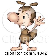 Poster, Art Print Of Cute Little Brown Ant Character Holding Up His Arms