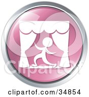Clipart Illustration Of A Dramatic Actor Kneeling During A Play On A Pink Website Button