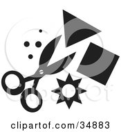 Clipart Illustration Of A Pair Of Scissors Cutting Out Shapes