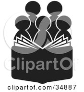 Group Of Silhouetted Choir Or Church Members Behind An Open Book Or Bible