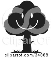 Clipart Illustration Of A Silhouetted Tree With A Smiley Face
