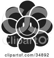 Clipart Illustration Of A Black Flower With A Smiley Face