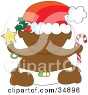 Poster, Art Print Of Black Christmas Baby In A Diaper Holding A Star Rattle And Candycane Wearing A Santa Hat