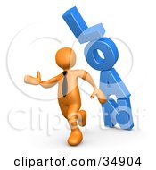 Clipart Illustration Of An Orange Business Man Running From The Toppling Blue Word LOAN