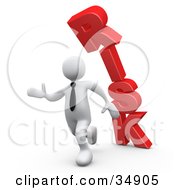 Clipart Illustration Of A White Business Man Running From The Toppling Red Word RISK