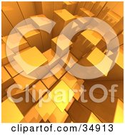 Aerial View Of Random Golden Cubes Growing