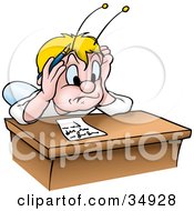Clipart Illustration Of A Blond Fly Bug Stressed School Bug Student Trying To Take A Quiz by dero