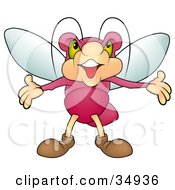 Poster, Art Print Of Dramatic Pink Beetle With Green Eyes Holding His Arms Out