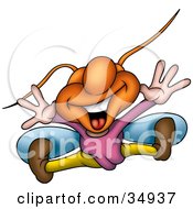 Clipart Illustration Of An Excited Fly Leaping Into The Air