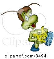 Clipart Illustration Of A Green Beetle Walking Forward With His Hands Clasped
