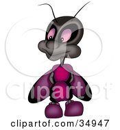 Pink Beetle Or Fly With Her Hands Behind Her Back Looking Left