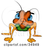 Poster, Art Print Of Confused Brown Green And Orange Beetle With Blue Eyes