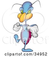 Clipart Illustration Of A Blue And Pink Beetle Pointing At The Viewer by dero