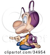 Poster, Art Print Of Chubby Purple Orange And Blue Beetle Sitting On Its Rump And Pointing Left