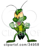 Victorious Green Beetle Clenching His Fists And Grinning