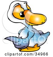 Clipart Illustration Of A Blue Duckling Pointing To The Left by dero