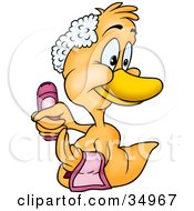 Clipart Illustration Of A Happy Yellow Duckling With A Towel And Shampoo Washing His Hair