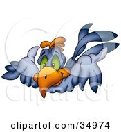 Poster, Art Print Of Flying Blue Bird With Green Eyes