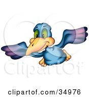 Poster, Art Print Of Flying Purple And Blue Bird With Green Eyes