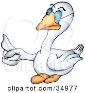 Clipart Illustration Of A White Goose With Blue Eyes Wearing Glasses And Wagging His Finger