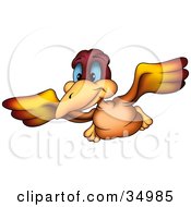 Poster, Art Print Of Flying Orange And Red Bird With Blue Eyes