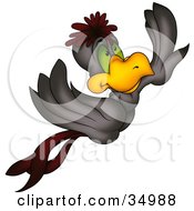 Poster, Art Print Of Flying Gray And Maroon Bird With Green Eyes